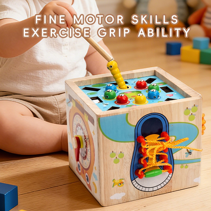 10-in-1 Wooden Activity Cube Montessori Toys for Toddlers, Preschool Learning Educational Sensory Toys, First Birthday Gifts