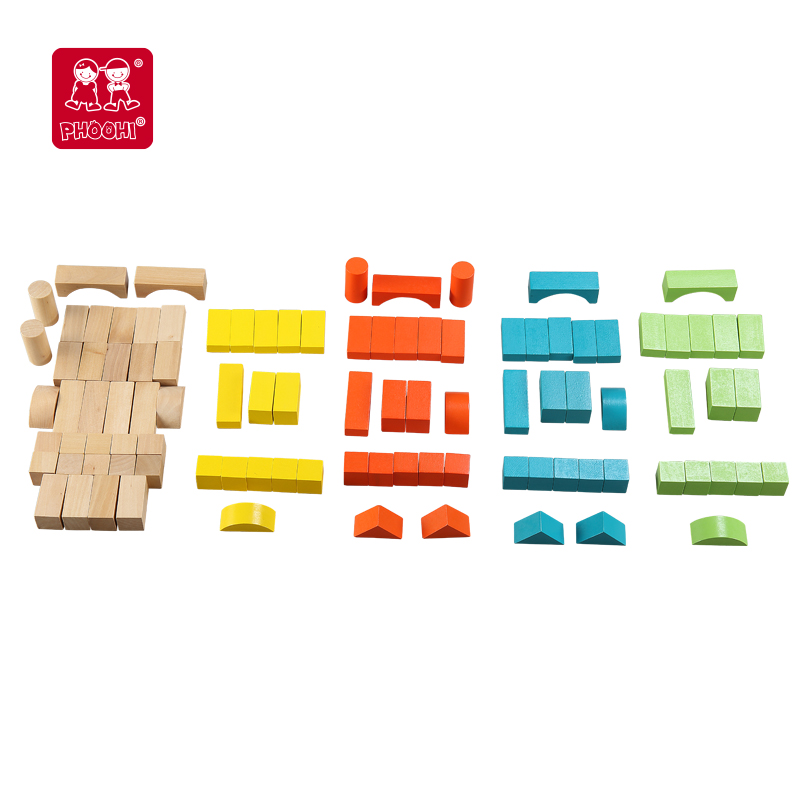 PHOOHI Wooden Building Block Set - Colorful Educational Toys for 18M+ - Math &amp; Color Learning