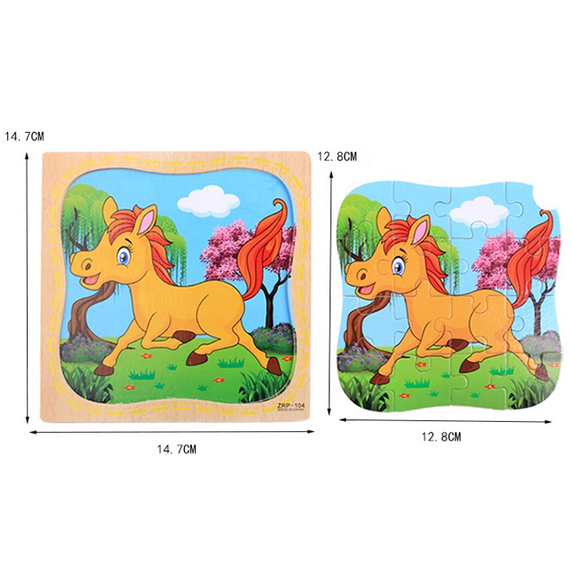 16 Pcs Montessori Educational Wooden Toys for Children Kids Exercise Teaching Aids Early Learning Cartoon Puzzle