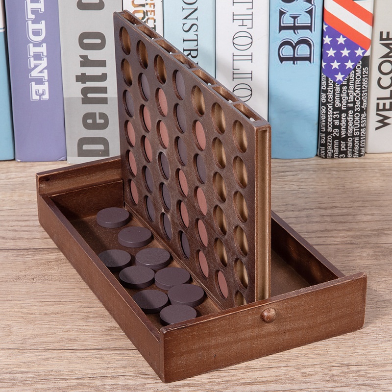 High Quality Wooden 4 Row Game 3D Color Boxed Strategy Board Game Thinking Training Parent-child Interactive Educational