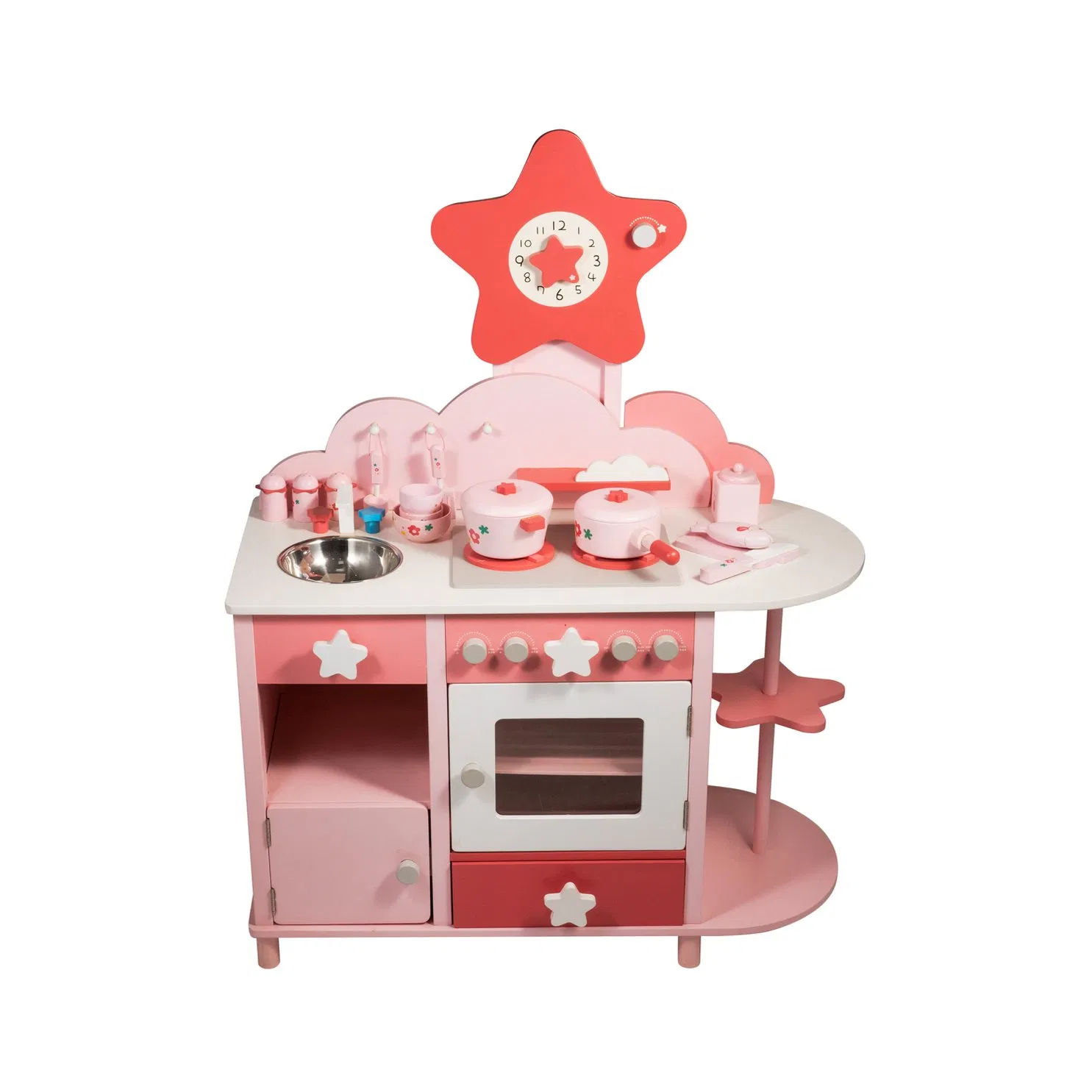 Fine Motor Skill Development Pink Star Kitchen Wooden Toy Set for Kids