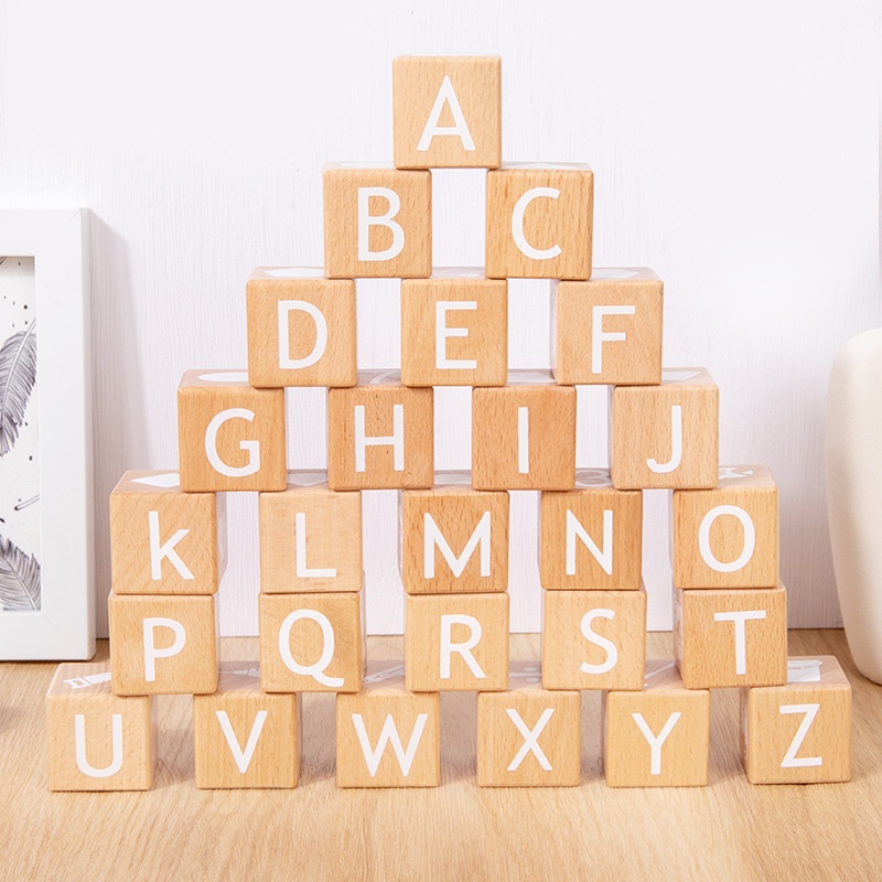 Large ABC Letter Number Building Blocks Eco-Friendly Beech Wood Infants' Cognitive Early Education Enlightenment Toy Square Icon