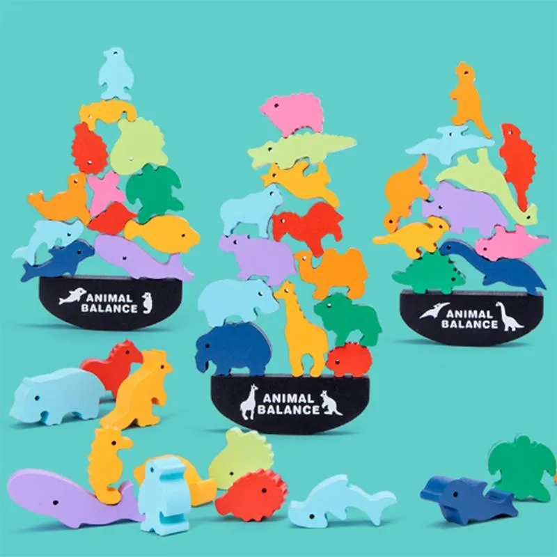 Wood Children′ S Dinosaur Balance Assembly Building Blocks Stacking High-Balance Boat Stacking Early Education Puzzle Toys