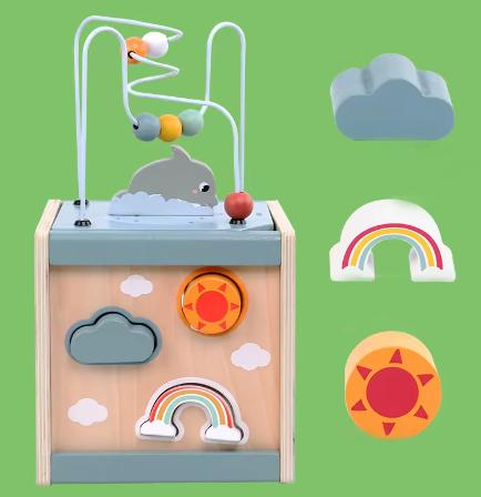 Wooden Activity Cube Early Learning Wooden Cognitive Toys Multi-functional Educational Toys