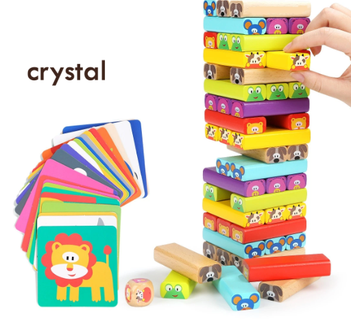Crystal High Quality Montessori Wooden Educational Tumbling Tower Toy Animal Stacking Building Blocks for Ages 2-6