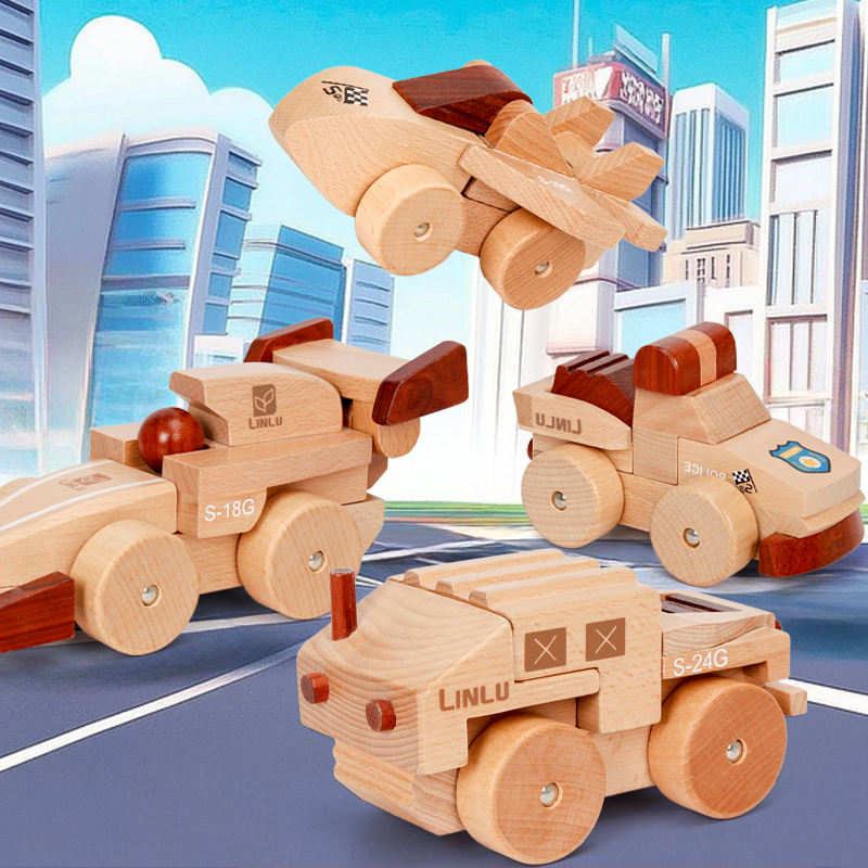 Beech Wood Magnet Solid Wood Building Blocks Assembly Engineering Airplane Mortise Tenon Construction Educational Toys