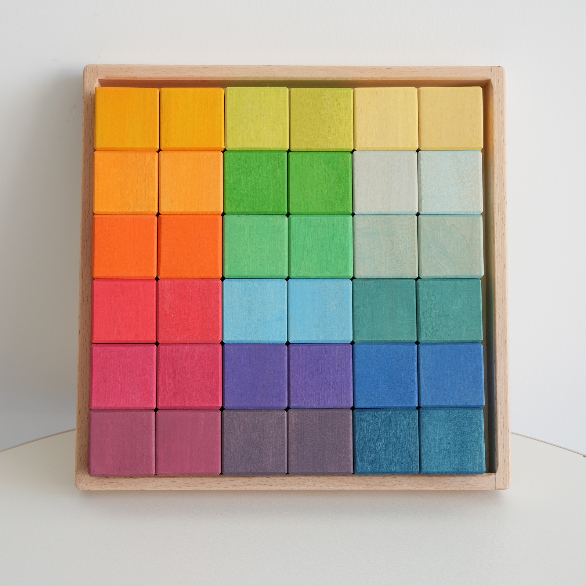 Mosaic Wood Rainbow Building Blocks Square Basswood Dip-Dyed Open-Based Construction Toys Kids' Educational Early Learning Tool