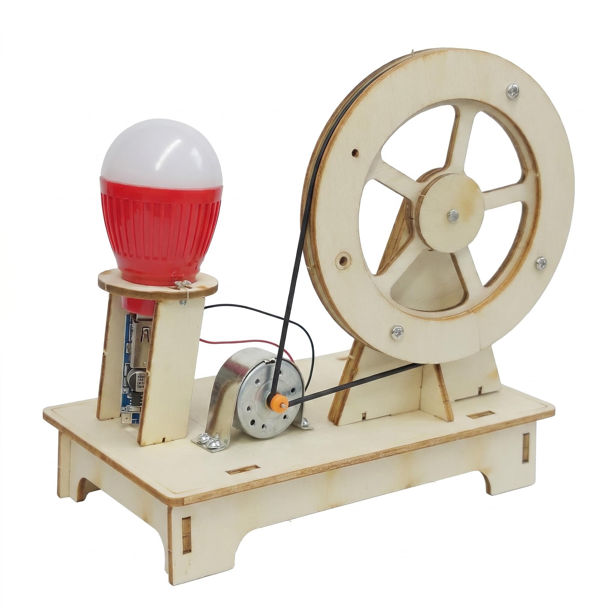 Wooden Kids DIY Hand Crank Generator Toy STEM Educational Physics Science Assembly Toy for Children