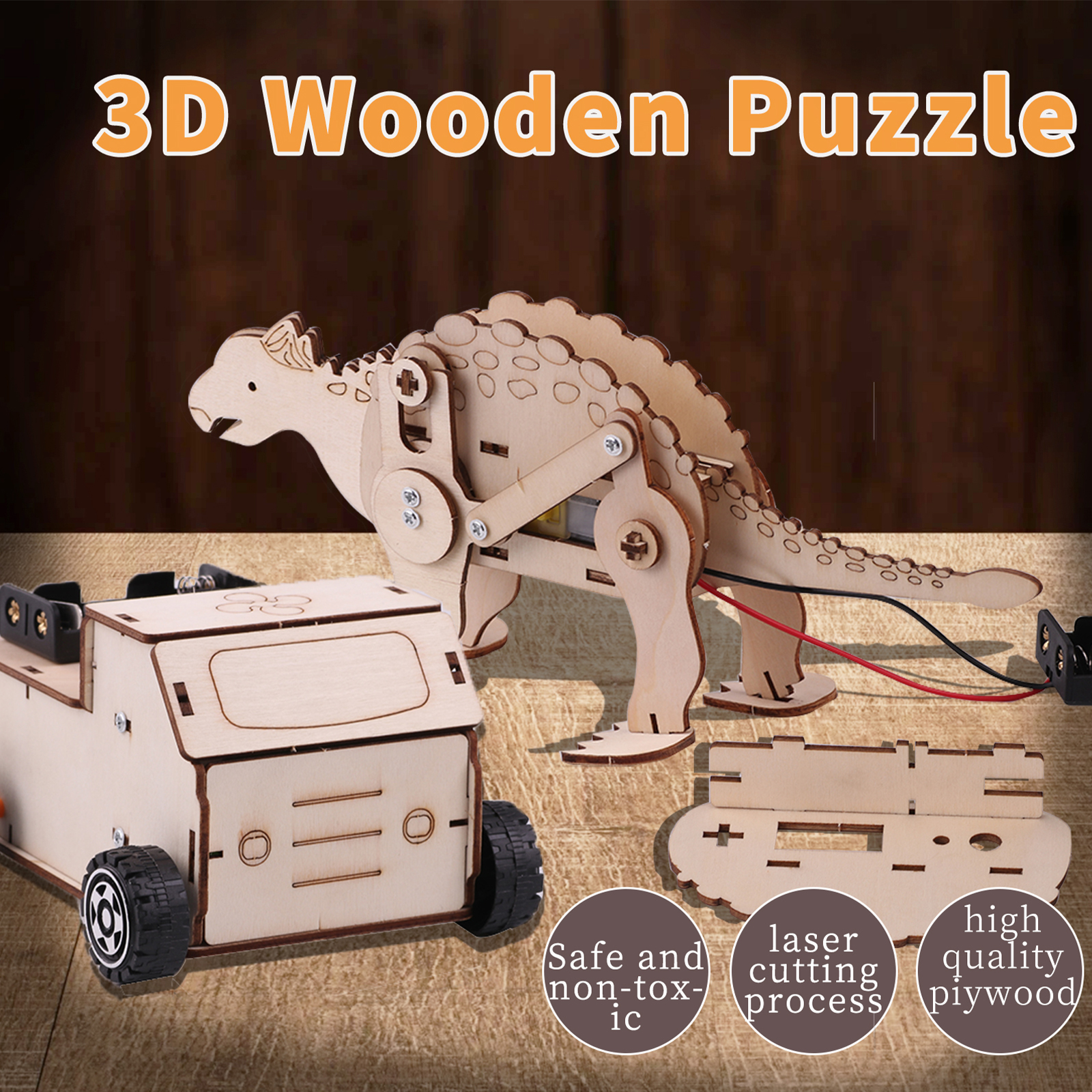 BY086 STEM Wooden DIY Creative Science Engineering 4-Piece Set Crawling Robot and Catapult Model Kit for Playing