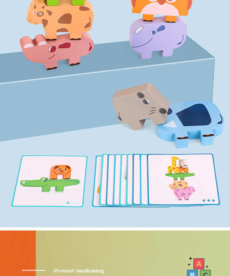 Cross-Border CPC Animal Stacking Wooden High Building Blocks Early Educational Toys for Children Balance Stacking Board Game