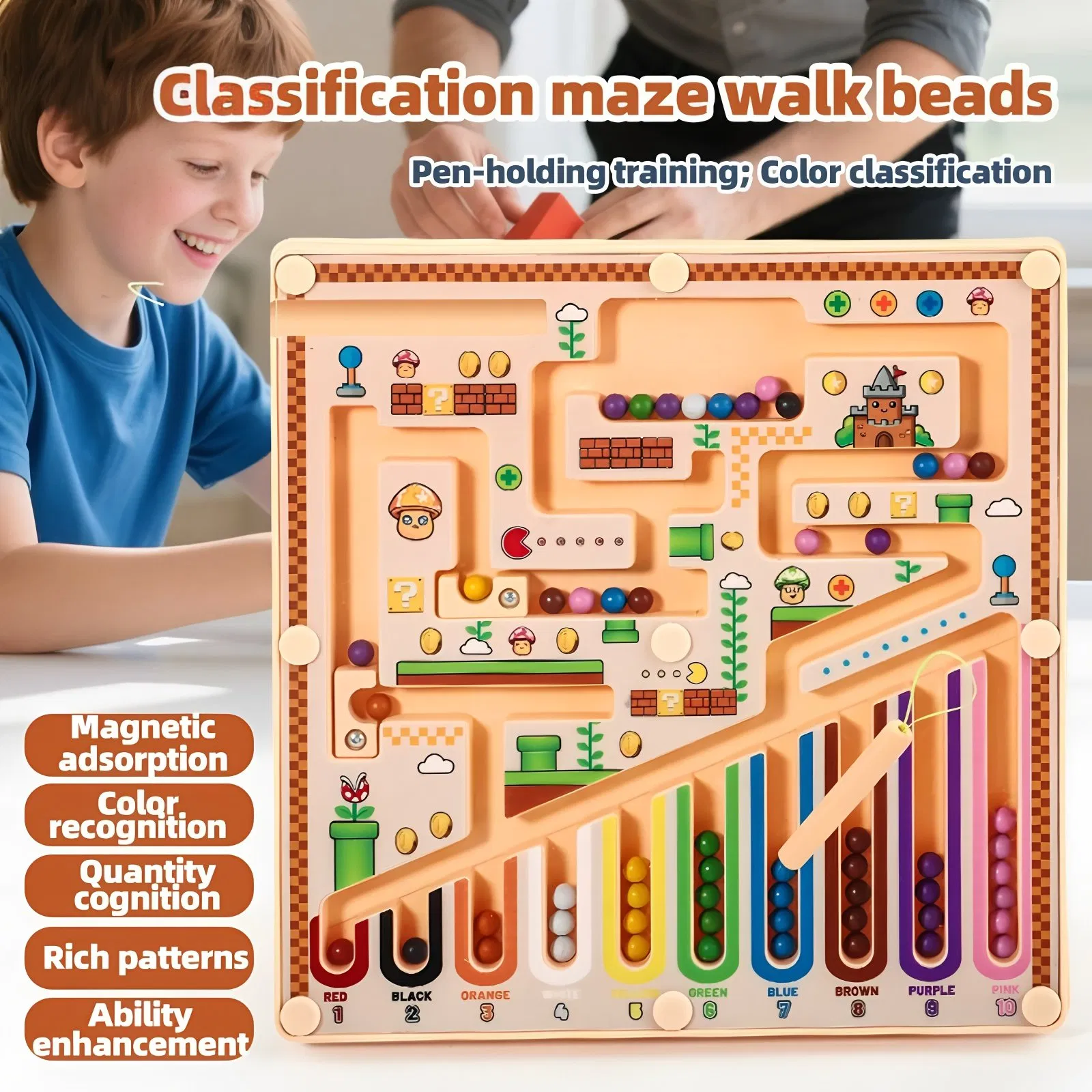 Wholesale Montessori Toys Magnetic Color and Number Maze Wooden Toys for Kids Children Wooden Puzzle Activity Board, Learning Educational Fine Motor Skills Toys
