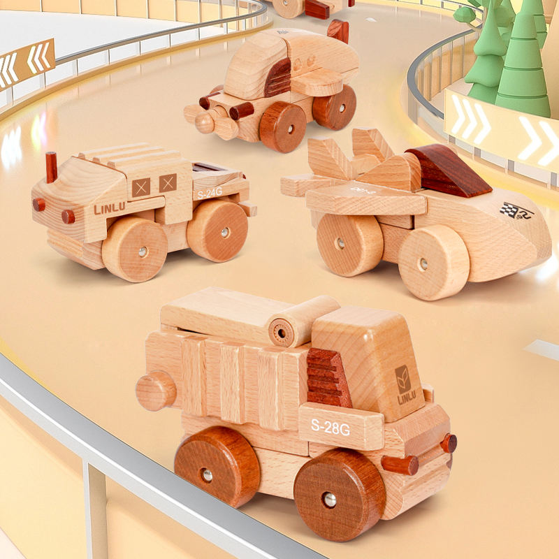 Beech Wood Magnet Solid Wood Building Blocks Assembly Engineering Airplane Mortise Tenon Construction Educational Toys