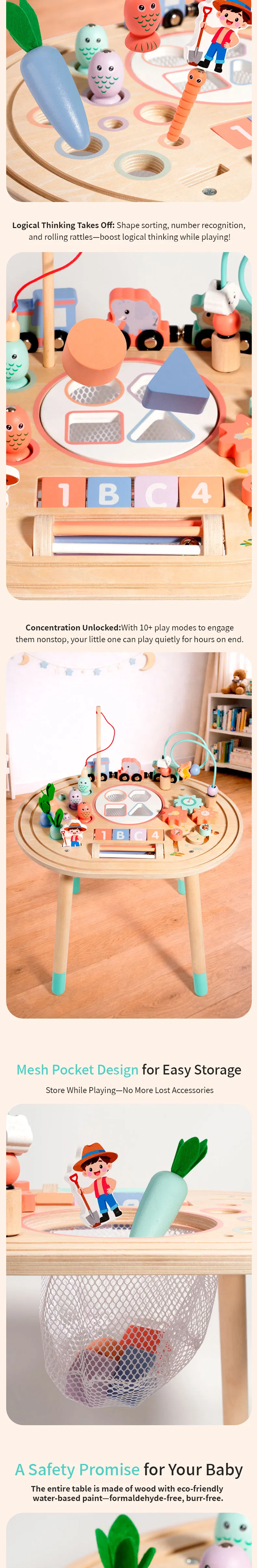Toddler Fine Motor Skill Development Wooden Montessori Activity Table Educational Toy