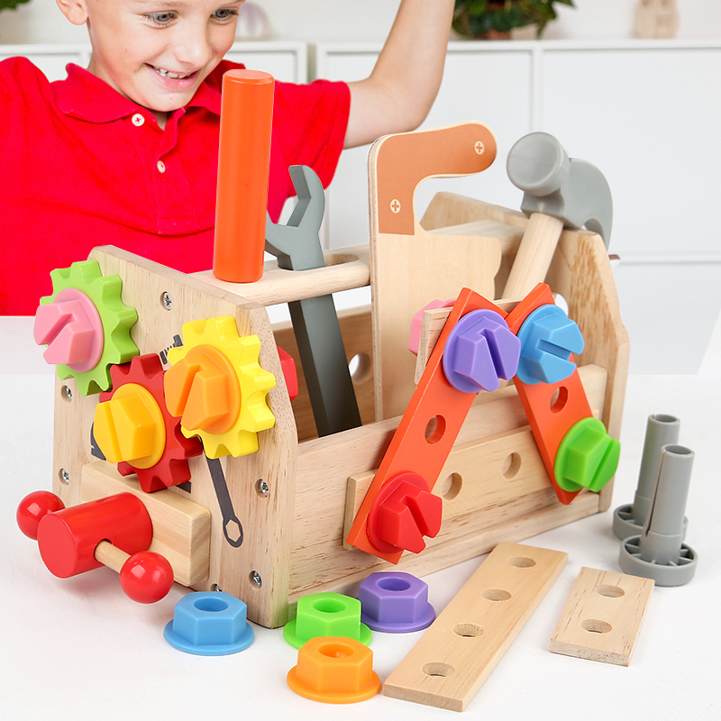 Children's Wooden Playhouse and Toolbox Set Early Education Puzzle Pretend House Repair Toolbox Simulation Wooden Toys