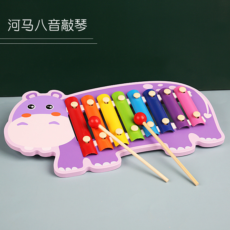 Kids Educational Hand Knocking Piano 8 Tones Musical Instruments Cartoon Animals Wood Xylophone Toy