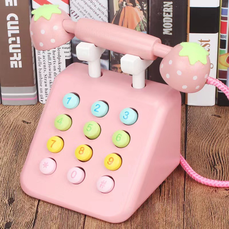 Children's Early Education Vintage Birthday Gift Set Simulation Wooden Telephone Educational Role-playing Toys for Kids
