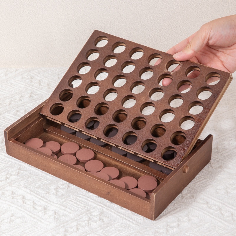 High Quality Wooden 4 Row Game 3D Color Boxed Strategy Board Game Thinking Training Parent-child Interactive Educational