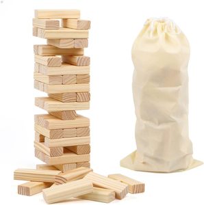 54PCS Classic Block Stacking Board Game Wooden Blocks for Kids and Families Tumbling Tower Blocks Game