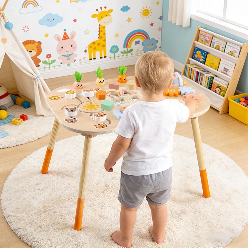 . New Wooden Montessori Multifunctional Busy Board Play Montessori Toddlers Hand-eye Coordination Educational Table Toys