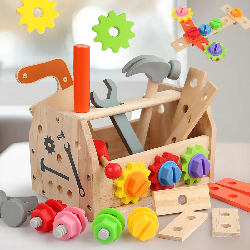 Children's Wooden Playhouse and Toolbox Set Early Education Puzzle Pretend House Repair Toolbox Simulation Wooden Toys