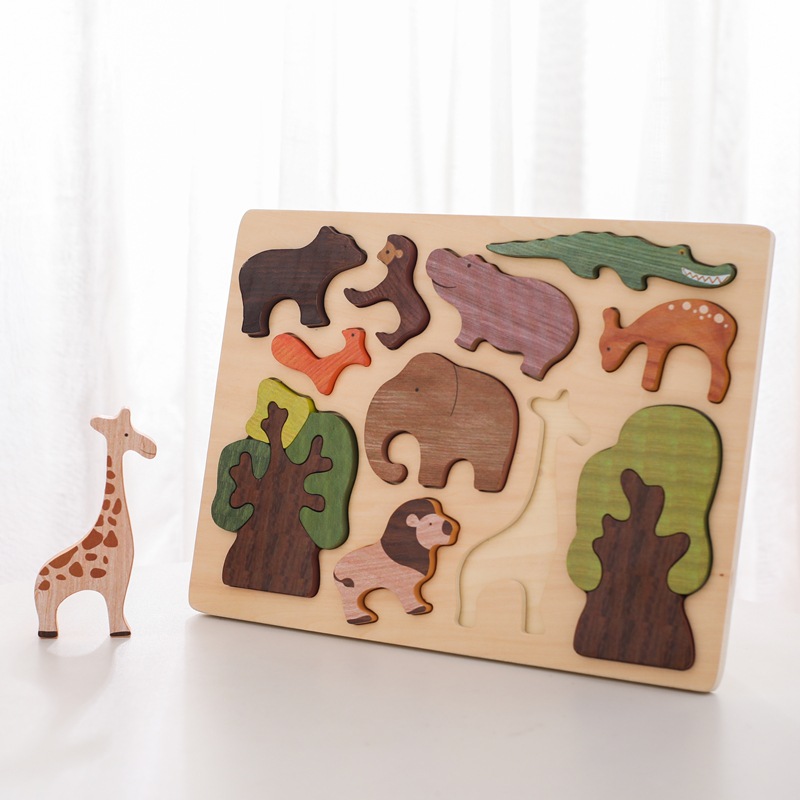 Custom Baby Early Education Wooden Forest Animal Jigsaw Montessori Puzzle Educational Toy for Kids Children Wholesale