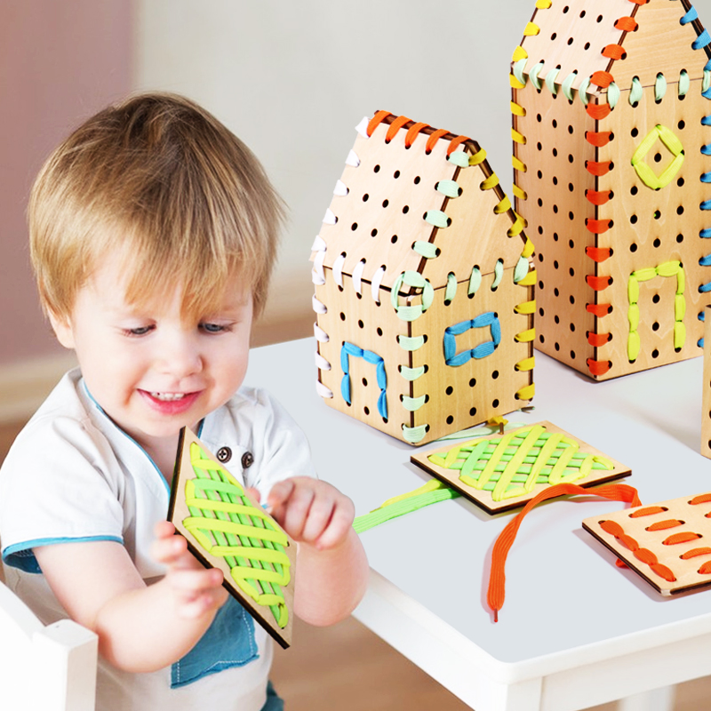 Wooden Fine Motor Skill Lacing Toddler Play Educational Toy