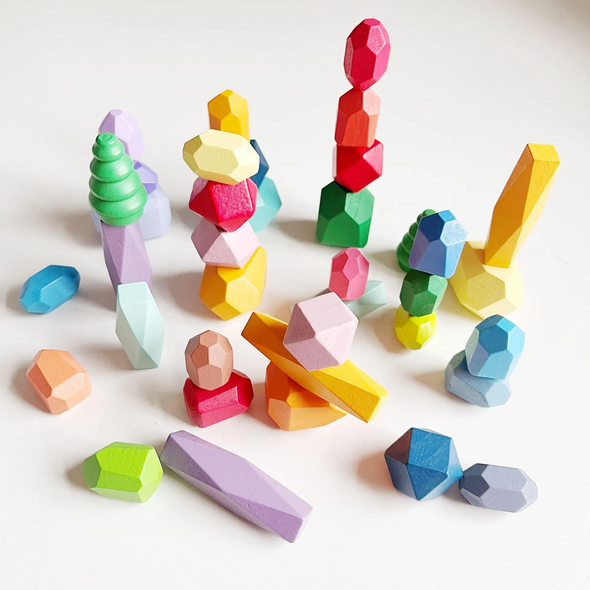 Wholesale Polular Kids Building Blocks Rainbow Sorting Stacking Rocks Balancing Wooden Stone Toys