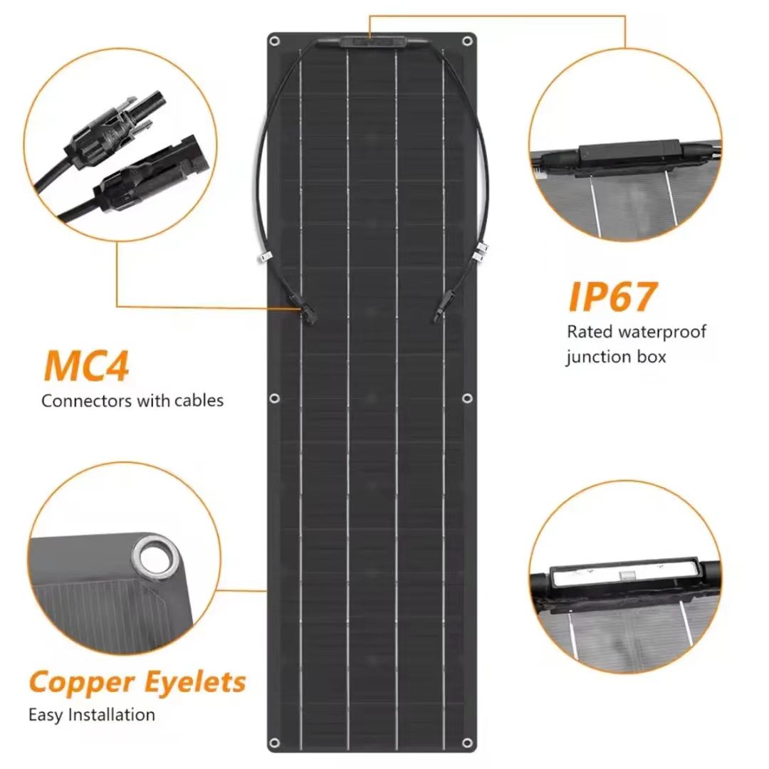 50W 100W Flexible Monocrystalline Solar Panel 12V 24V Battery Charger Black 20-21% Efficiency for Boat Car RV Yacht Marine