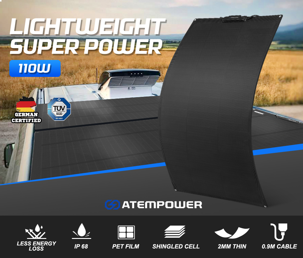ATEM POWER Thin Lightweight IP68 ETFE Boat Car Roof 12V 110W Camping Flexible Solar Panels 4x4 Camping