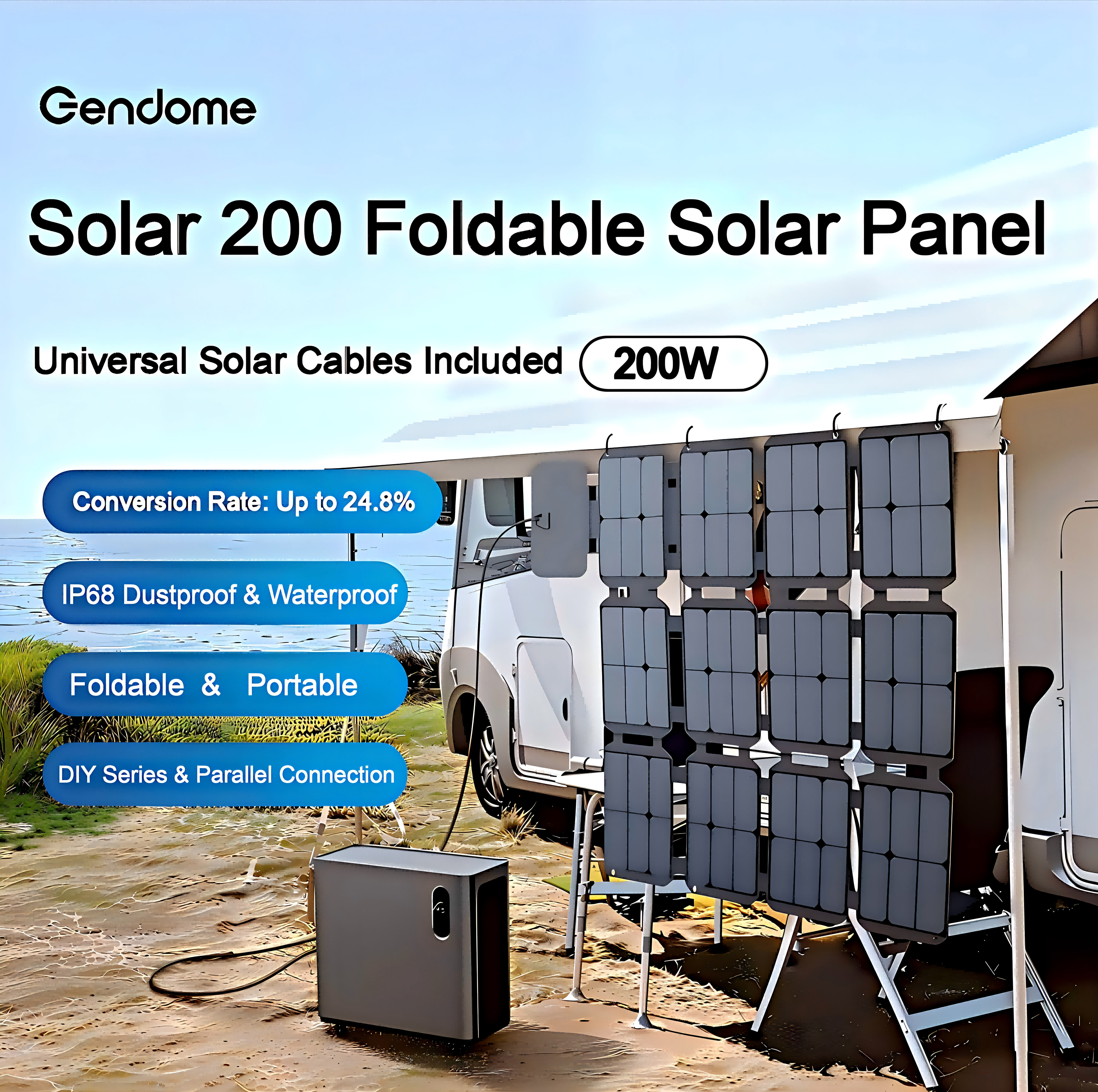 Gendome 200W Portable Solar PV Panel Folding Portable Monocrystalline Silicon A Photovoltaic Power Solar 200 Photovoltaic Panel