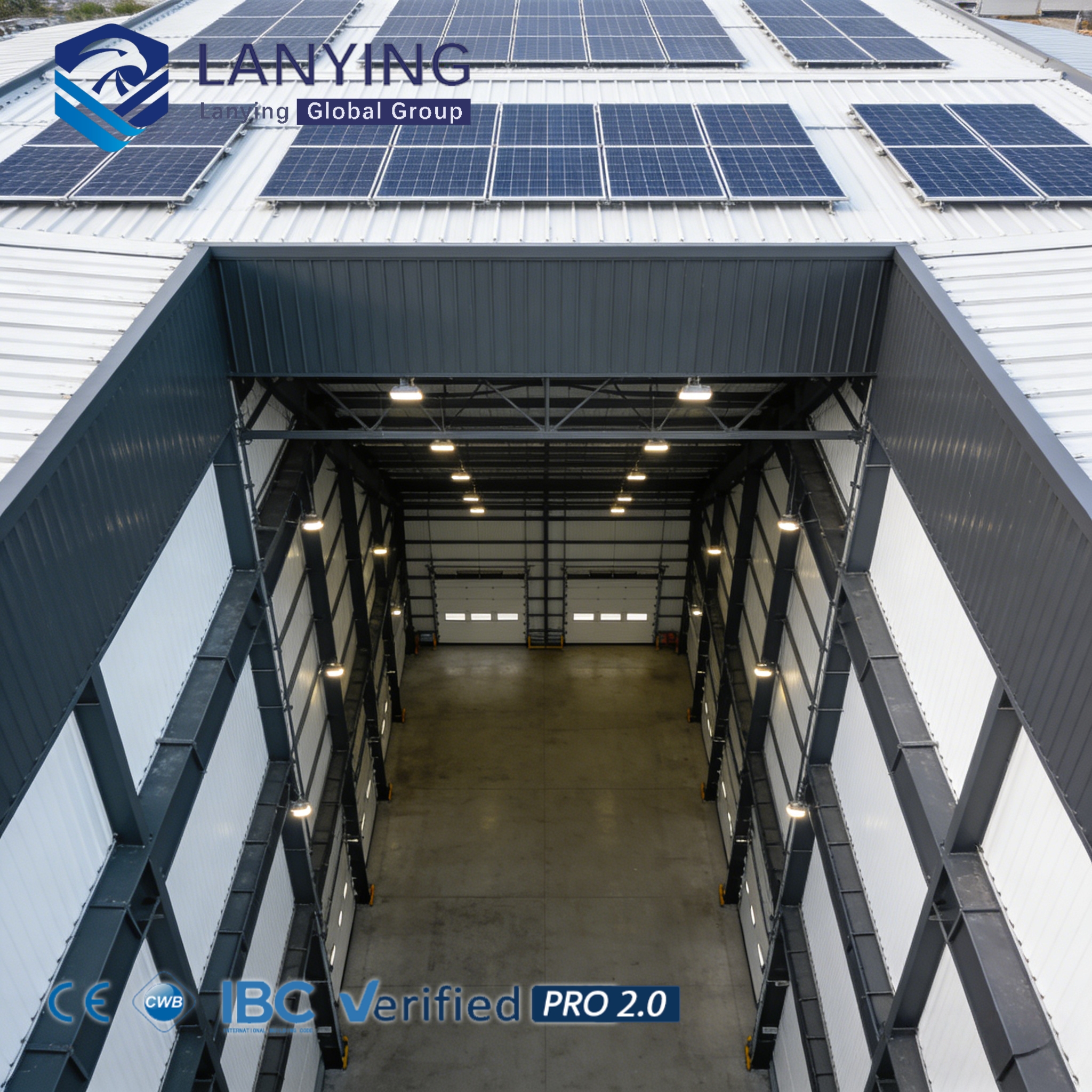 Prefabricated Steel Structure Warehouse With Solar Panel Roof, Energy-Saving Industrial Storage Building