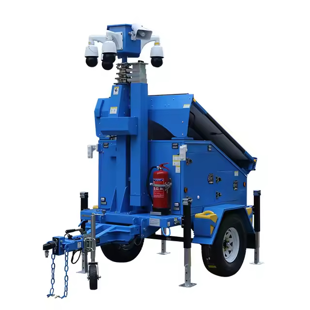 9M 30FT Telescopic Mast Power Bank Horizontal Mast Electric Motor Driven PV Panels Solar Trailer Solar Surveillance Unit