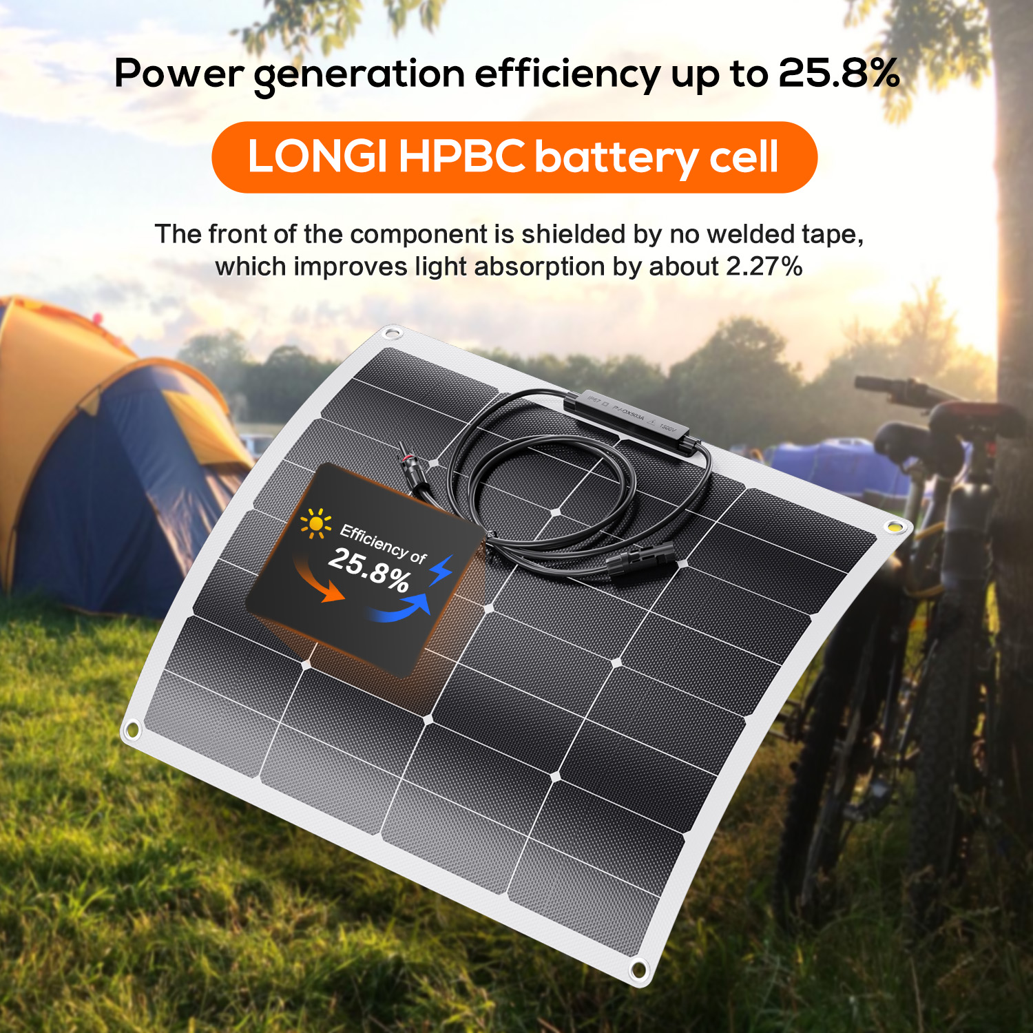 SUPA High Efficiency 25% HPBC Ultra-Thin Flexible Solar Panels 100W IP67 Waterproof for Balcony Caravan Yacht