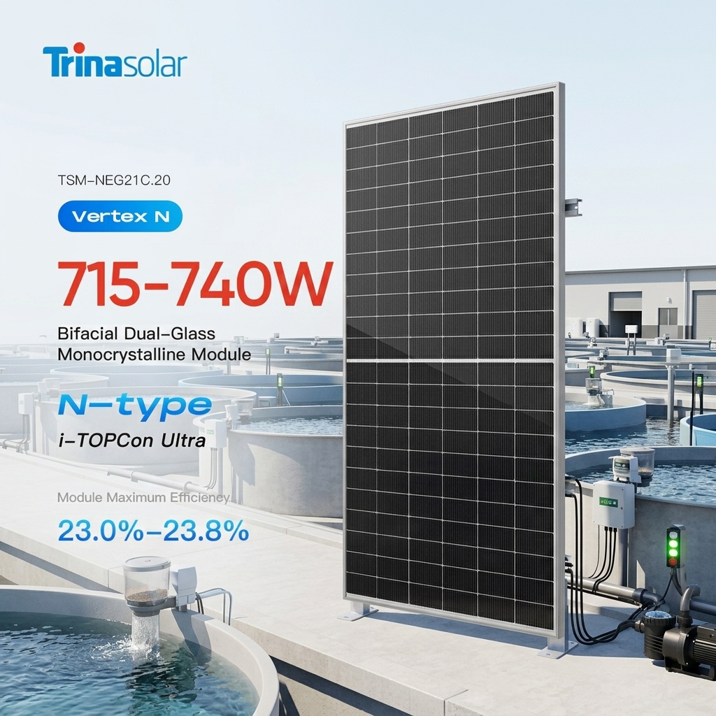 Trina N-Type PV Panels NEG21C.20 Vertex N 715W 720W 725W 730W 735W 740W Bifacial Solar Panels Price for Aquaculture Plant