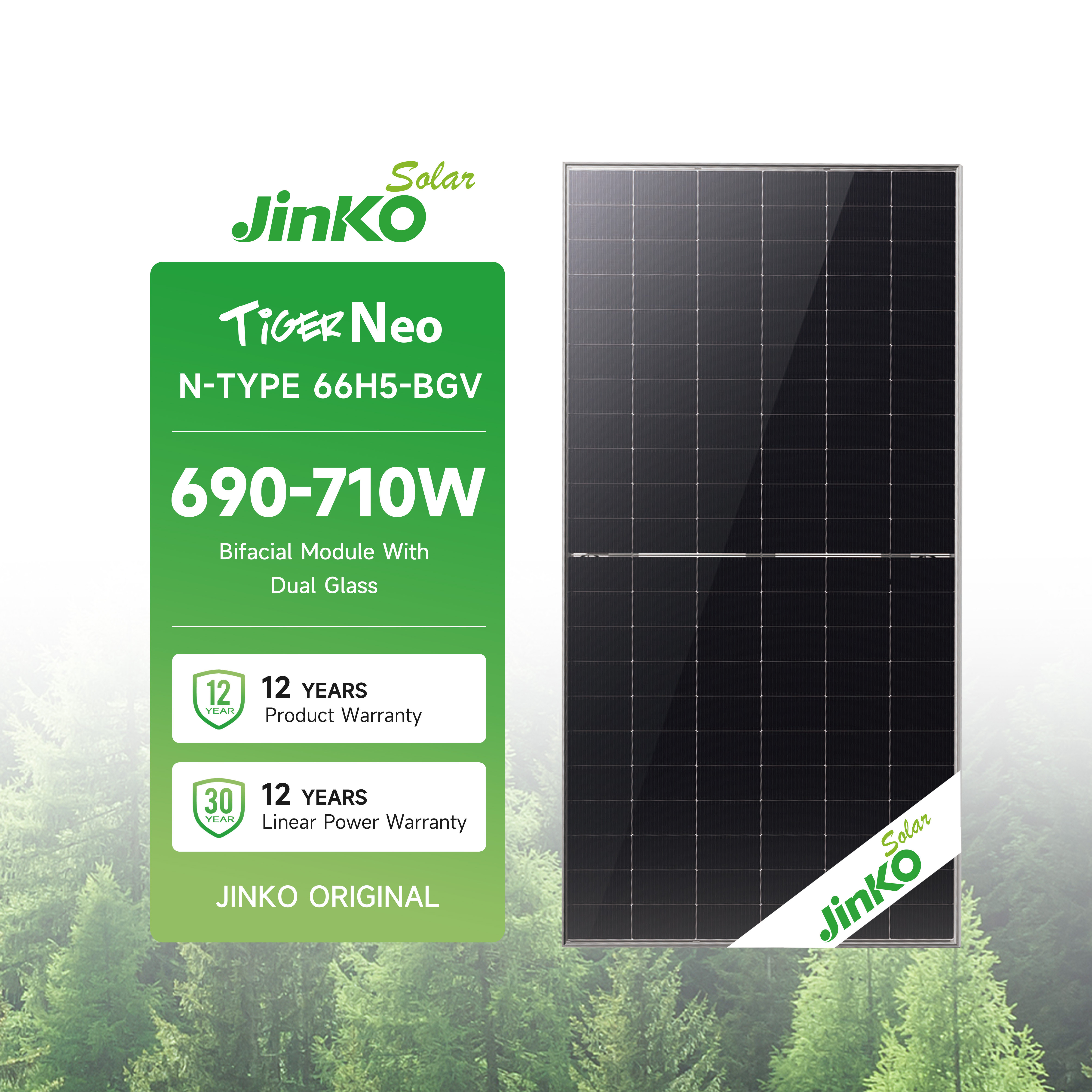 For Jinko for Topcon 600W and 700W N-Type Bifacial Polycrystalline Solar Panel Industrial Use 420W Max Power HJT Half Cell Type