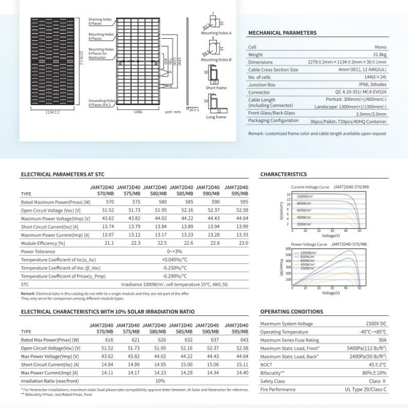 570W 580W 590W 595W Jasolar High Efficiency Bifacial Solar Panel for Ground Mounted Solar Power Plants