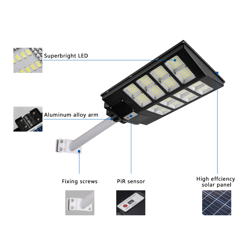 Hot Selling 600W 800W 1000W 1200W IP65 Remote Control Rural Street Solar Lights High Quality High Lumens Solar Street Light