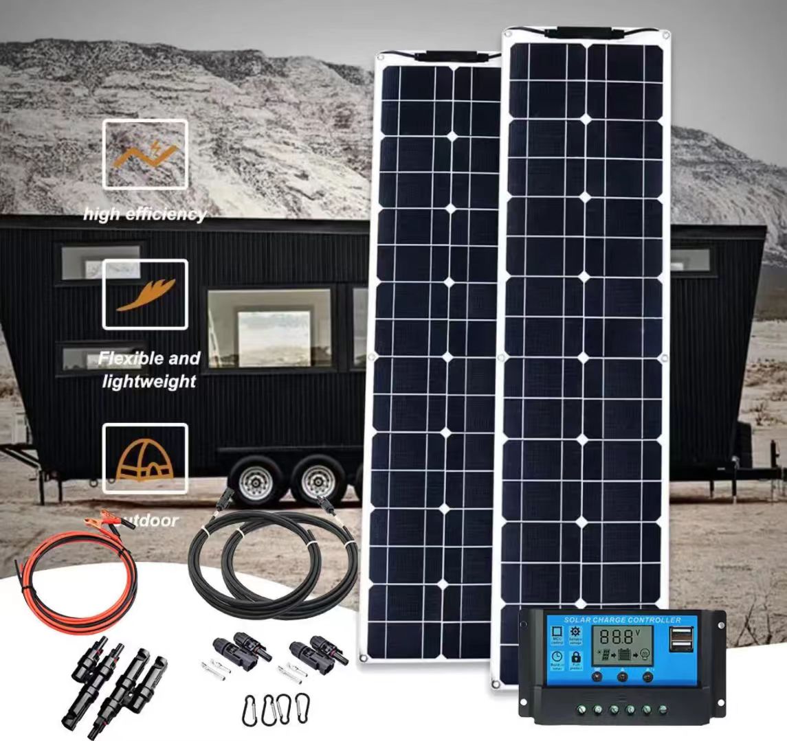50W 100W Flexible Monocrystalline Solar Panel 12V 24V Battery Charger Black 20-21% Efficiency for Boat Car RV Yacht Marine