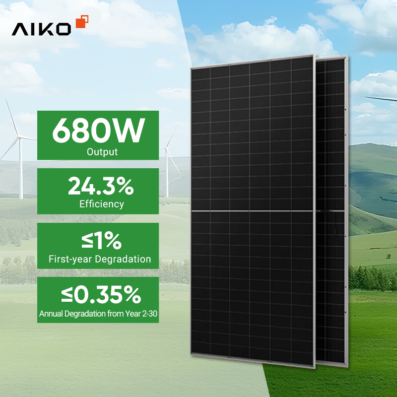 High Efficiency Monocrystalline Aiko Bifacial Solar Panels 655w 660w 670w 680w Double Side Half Cell Solar Panel Set for Home