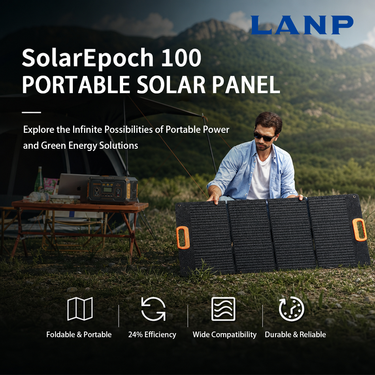 100W Solar Panels USB Charger Portable Foldable Mini Four Slices Folding Solar Panel Outdoor for RVs Roof Other Scenario Camping