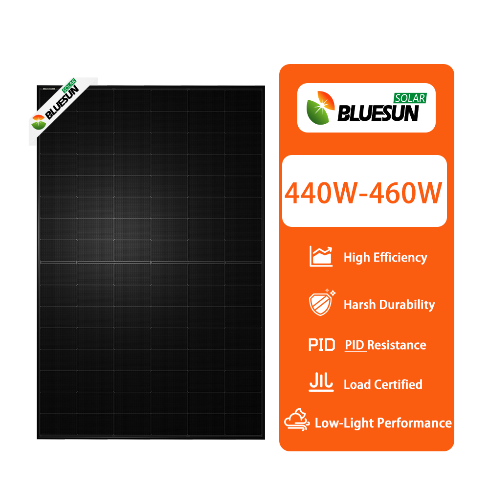 Bluesun Solar Panels Full Black Panel Eu Stock 450W 455W 460W 465W 470W All Black Pv Bifacial Glass Solar Panels With Battery