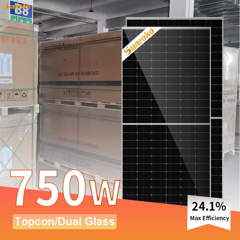 Sunroko Photovoltaic Solar Panels N Type 700W 720W 730W 750W Mono Bifacial Topcon Solar Panel