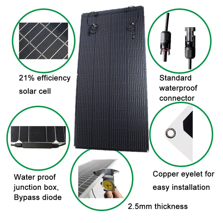 High Efficiency Monocrystalline Cells 60w 80w 100w 160w 200w Flexible Solar Panel for Rv Boating Camping