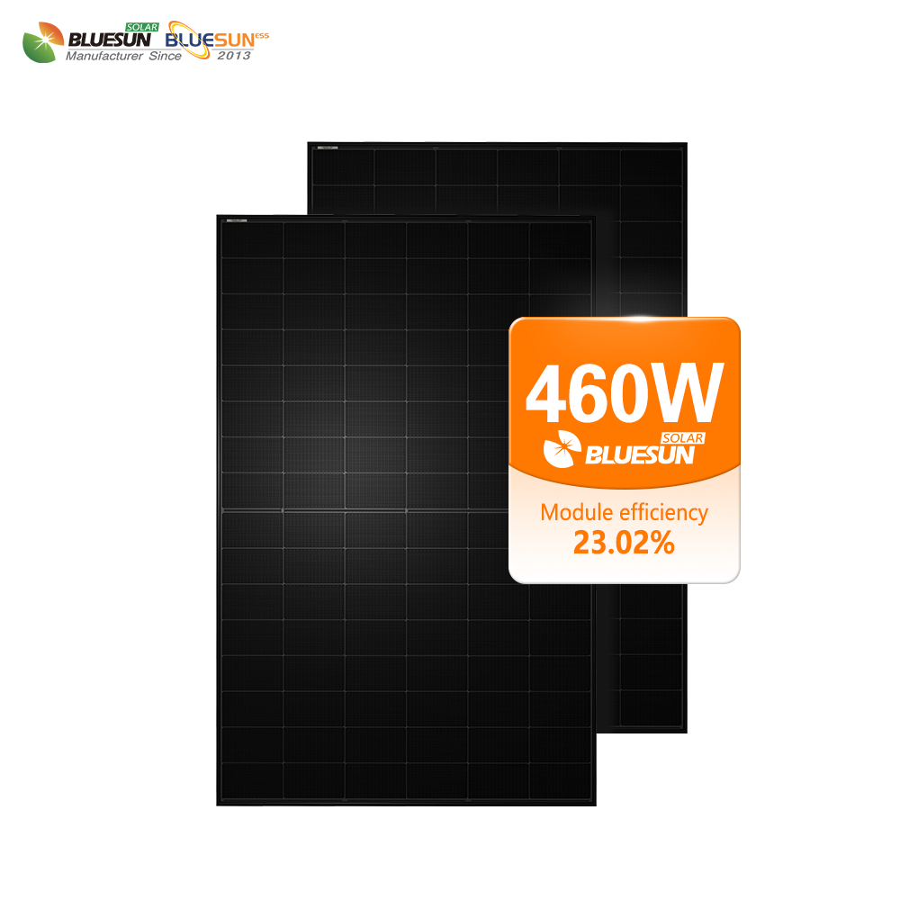 Bluesun Solar Panels Full Black Panel Eu Stock 450W 455W 460W 465W 470W All Black Pv Bifacial Glass Solar Panels With Battery