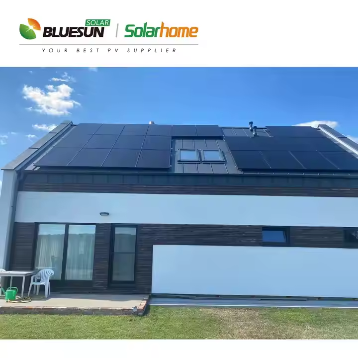 Bluesun Solar Panels Full Black Panel Eu Stock 450W 455W 460W 465W 470W All Black Pv Bifacial Glass Solar Panels With Battery