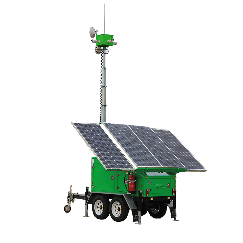 9M 30FT Telescopic Mast Power Bank Horizontal Mast Electric Motor Driven PV Panels Solar Trailer Solar Surveillance Unit