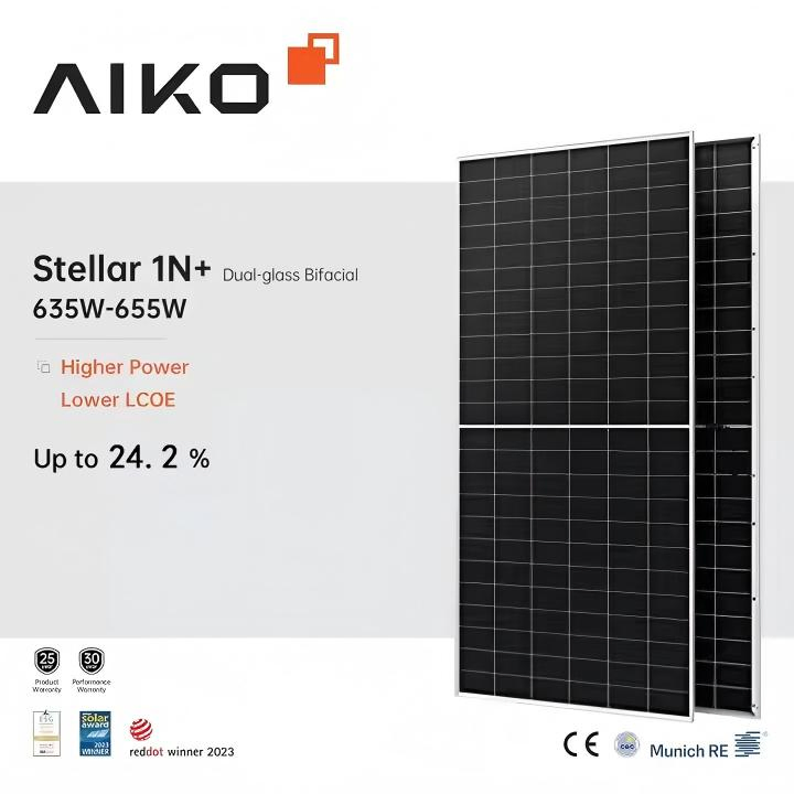 Bifacial Aiko Solar N Type ABC Techology 655W 650W 645W 640W Dual Glass PV Module 144 Cells Solar Panel Module for Commercial Use