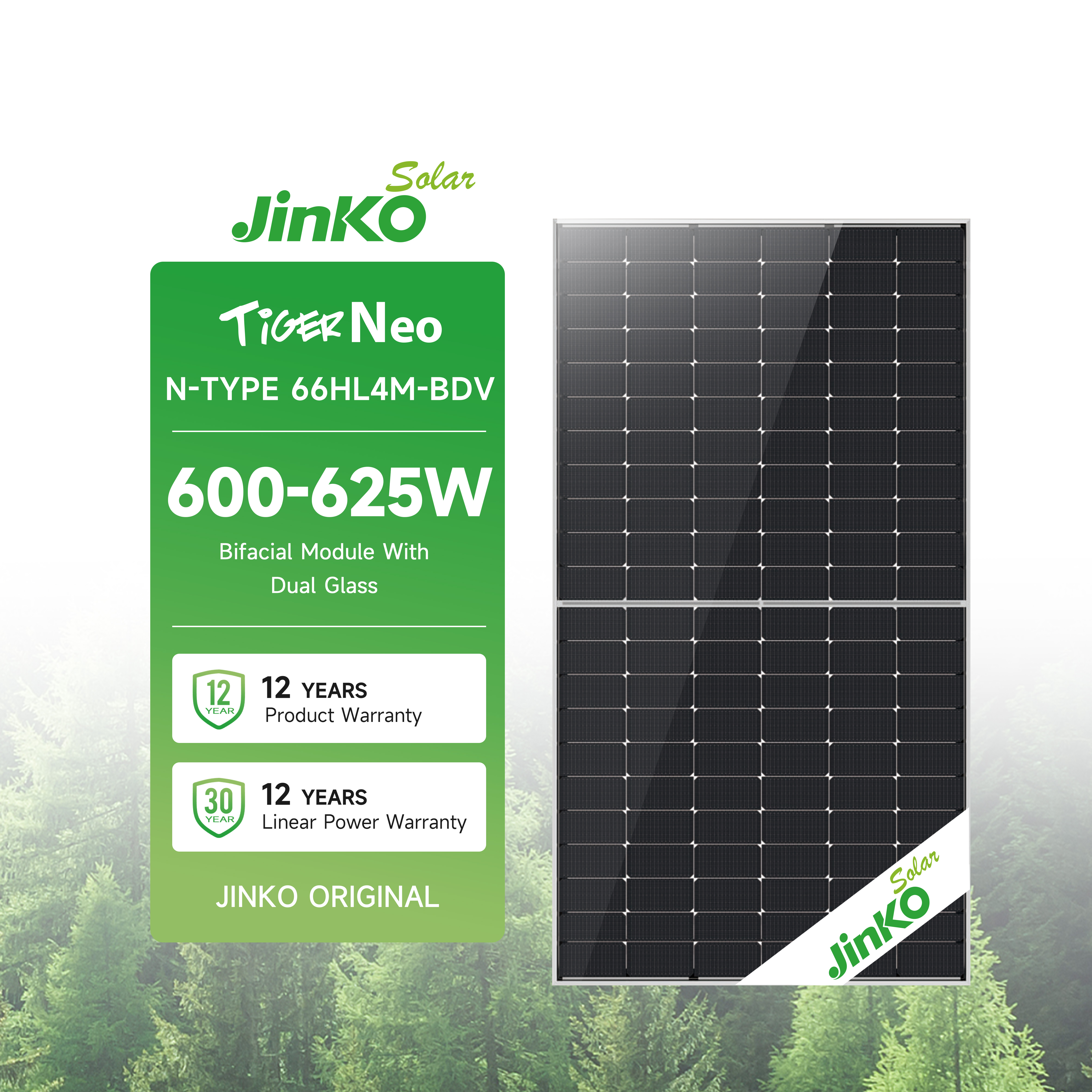 For Jinko for Topcon 600W and 700W N-Type Bifacial Polycrystalline Solar Panel Industrial Use 420W Max Power HJT Half Cell Type