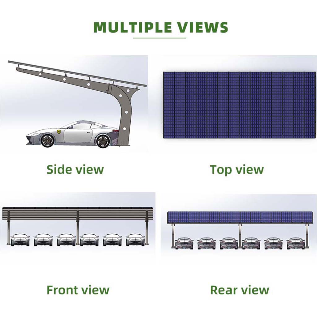 6 Car Off Grid Solar Carport System 24.78KW Panels 32KWh Battery For Sustainable Living