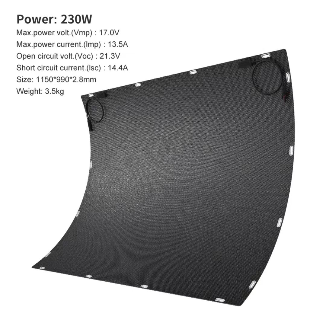 Customizable 230W Flexible Solar Panel ETFE Monocrystalline Bendable Waterproof PV Module for RV Boat Marine Camping Outdoor